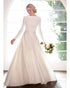 Elegant 2020 Satin Wedding Dresses Long Sleeve A-line Bridal Gowns with Boat Neck